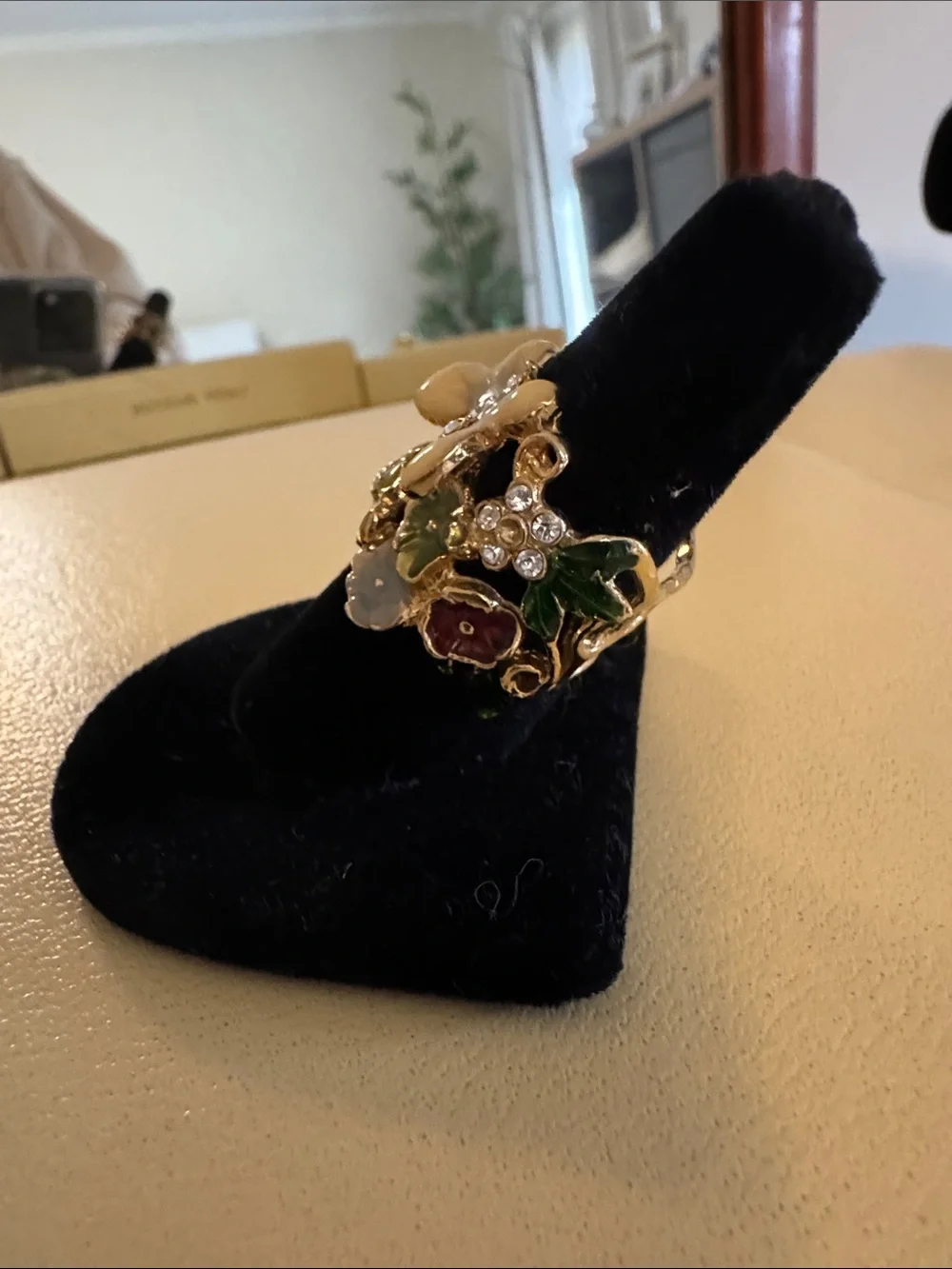 Floral Butterfly Enamel Statement Ring in Multicolor